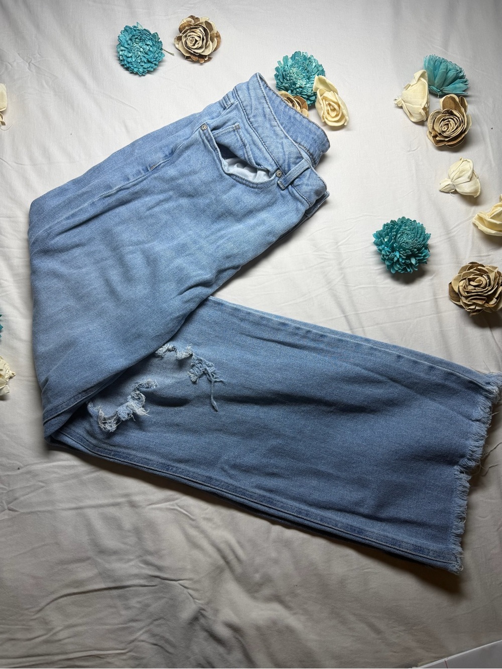 Rewash Light Blue Flare Jeans with Frayed Hem